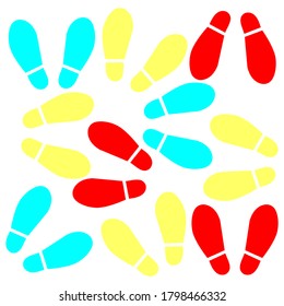 Colorful shoe prints. Shoe footprint background. Vector illustration.