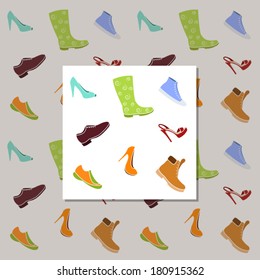 Colorful shoes pattern on white background. Vector. Seamless.