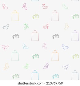 Colorful shoes shopping seamless pattern on white background, eps 8 file