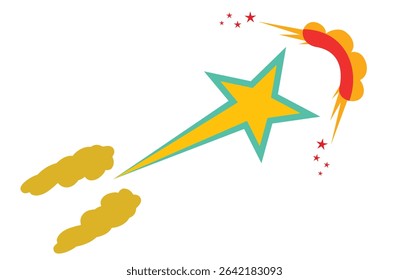 Colorful Shooting Star Design with Explosive Elements and Vibrant Details