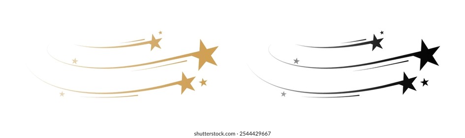 Colorful shooting stars with trails and stars