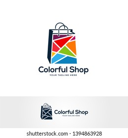 colorful shop logo design vector, shopping bag logo symbol
