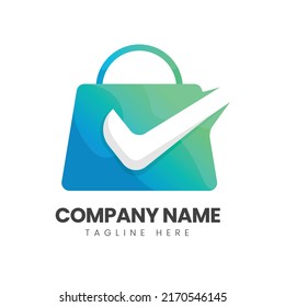colorful shop logo tick design template