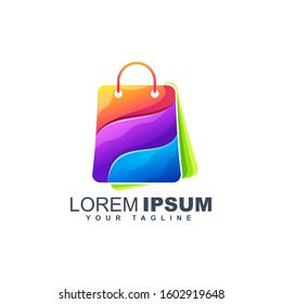 Colorful shopping bag abstract logo design template