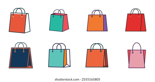 Colorful shopping bag Bundle Collection with online shop symbol. 