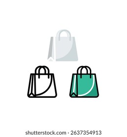 Colorful Shopping Bag Icon Set – Modern Flat and Outline Style for E-Commerce, Apps, and Web