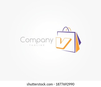 Colorful shopping bag logo design with letter V