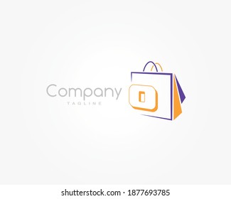 Colorful shopping bag logo design with letter O