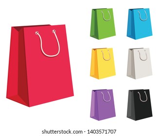 Colorful shopping bag set isolated on white background.
