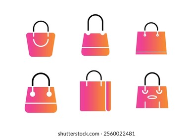 Colorful Shopping Bag Vector Icons for Promotional Materials, Engaging Shopping Bag Icons for User Interface Design, shopping bag, online shopping, marketing icons, fashion, modern icons