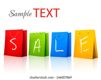 Colorful shopping bags with SALE on them. Concept of discount. Vector illustration.