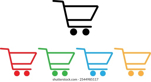 Colorful shopping cart icon set in five colors . Shopping trolley icon vector