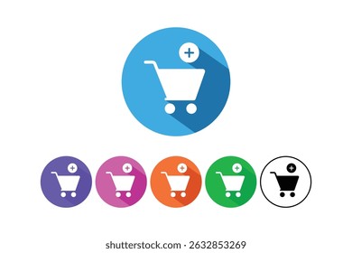 Colorful shopping cart icons representing add to cart functionality for e-commerce and web design