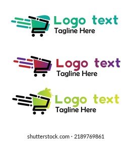 Colorful shopping cart logo vector set with dummy texts on white background.