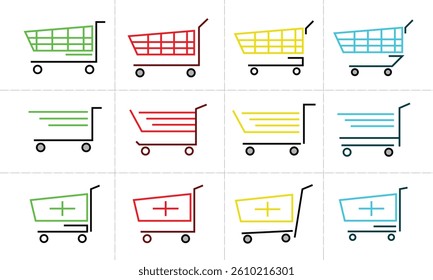 Colorful shopping cart trolley wheeled cart vectors illustration