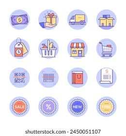 Colorful Shopping Icon Set. Isolated background 