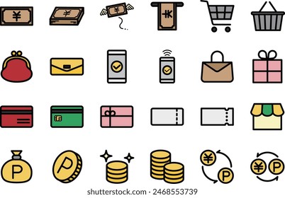 Colorful shopping line drawing icon set