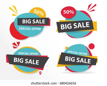 Colorful shopping sale banner template, discount sale banner collection set