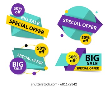 Colorful shopping sale banner template, discount sale banner collection set