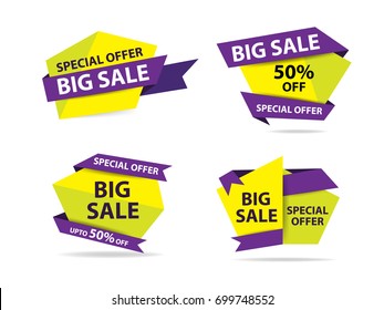 Colorful shopping sale banner template, discount sale banner collection set