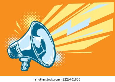 Colorful shouting broadcasting megaphone advertising sign