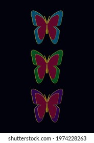 Colorful show buttons in butterflies shape design using illustration—suitable for ladies coat, blazer, skirts, Kurtis, shirts specially on a velvet fabric