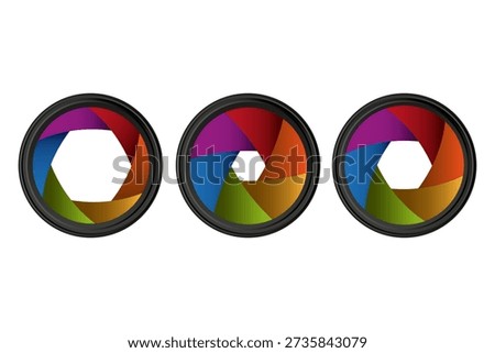 Colorful shutter diaphragm. Camera lens vector. Photo photography aperture. Focus optical equipment.