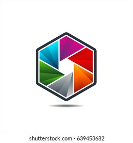Colorful shutter hexagonal icon