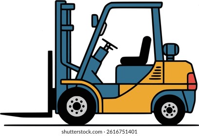Colorful Side View Forklift Vector Illustration – Vibrant Industrial Vehicle Design for Warehouse, Logistics, Construction, and Heavy Equipment Themes