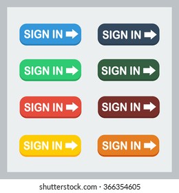 Colorful sign in button with pointing hand set. Flat illustration. Sign in button collection.