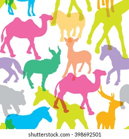 Colorful of silhouette animals, seamless pattern vector illustration