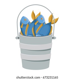 colorful silhouette bucket full fish vector illustration