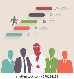 Colorful silhouette businessman with step icons