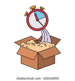 colorful silhouette of cardboard box and stopwatch vector illustration