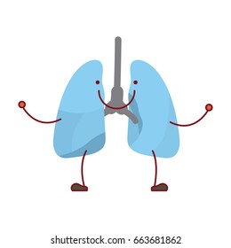 colorful silhouette caricature with happy face respiratory system vector illustration