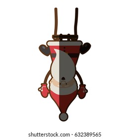 colorful silhouette caricature of santa claus pendant of swing and half shadow vector illustration