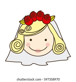 colorful silhouette cartoon face bride with veil vector illustration