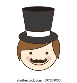 colorful silhouette cartoon face groom with hat vector illustration