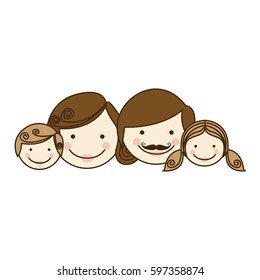 colorful silhouette cartoon family faces vector illustration