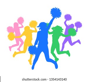 Cheerleader Pompons Silhouette Girl Cheerleading Team Stock Vector (Royalty  Free) 1470636329