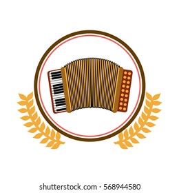 colorful silhouette circle with decorative olive branch and accordion with keyboard