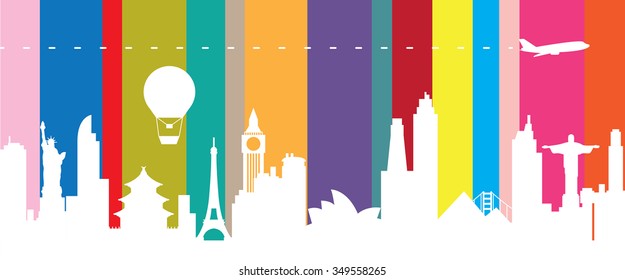 Colorful silhouette cityscape with famous building.