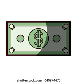 colorful silhouette of dollar bill with thick contour vector illustration