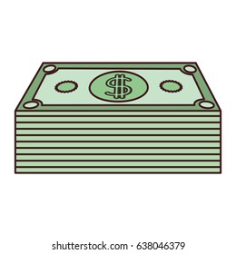 colorful silhouette with dollars bill stack and black contour vector illustration