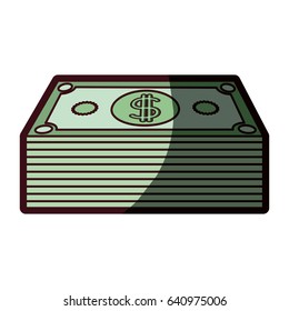 colorful silhouette with dollars bill stack and thick contour vector illustration
