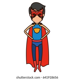 colorful silhouette with faceless superhero young flying with hands in your waist and closed eyes vector illustration