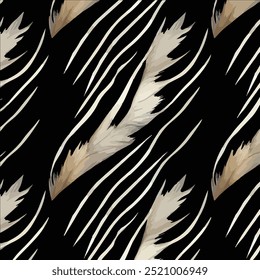 Colorful silhouette of feather with seamless pattern.
