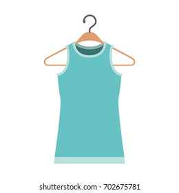 colorful silhouette of female t-shirt without sleeves in clothes hanger vector illustration