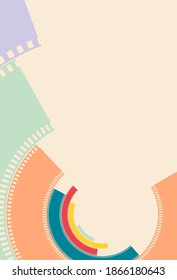 Colorful silhouette of filmstrips in circle. Art deco style. Retro cinema background. Film design with place for text. Movie template for poster, festival, banner, flyer, leaflet. Art design filmstrip