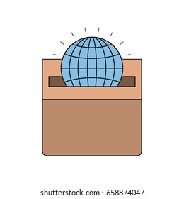 colorful silhouette front view flat globe earth world chart depositing in a carton box vector illustration